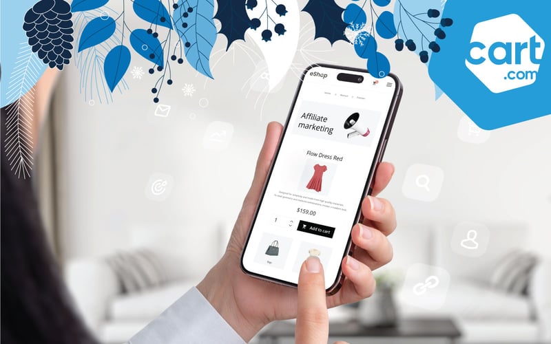 hand holding mobile phone with affiliate marketing app on screen