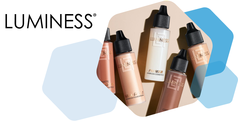 Luminess cosmetics logo and foundation makeup tubes